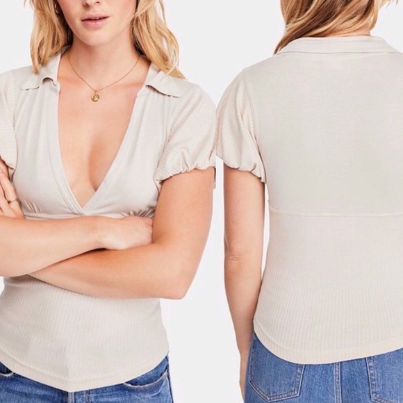 Free People Tops - Free People Molly Blouse Almond Plunging VNeck